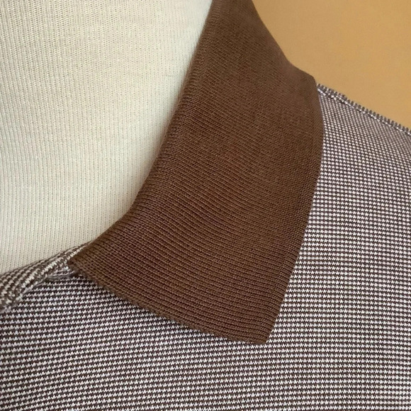 VINTAGE Brown Cotton Knit Polo Shirt Size L - Picture 5 of 14